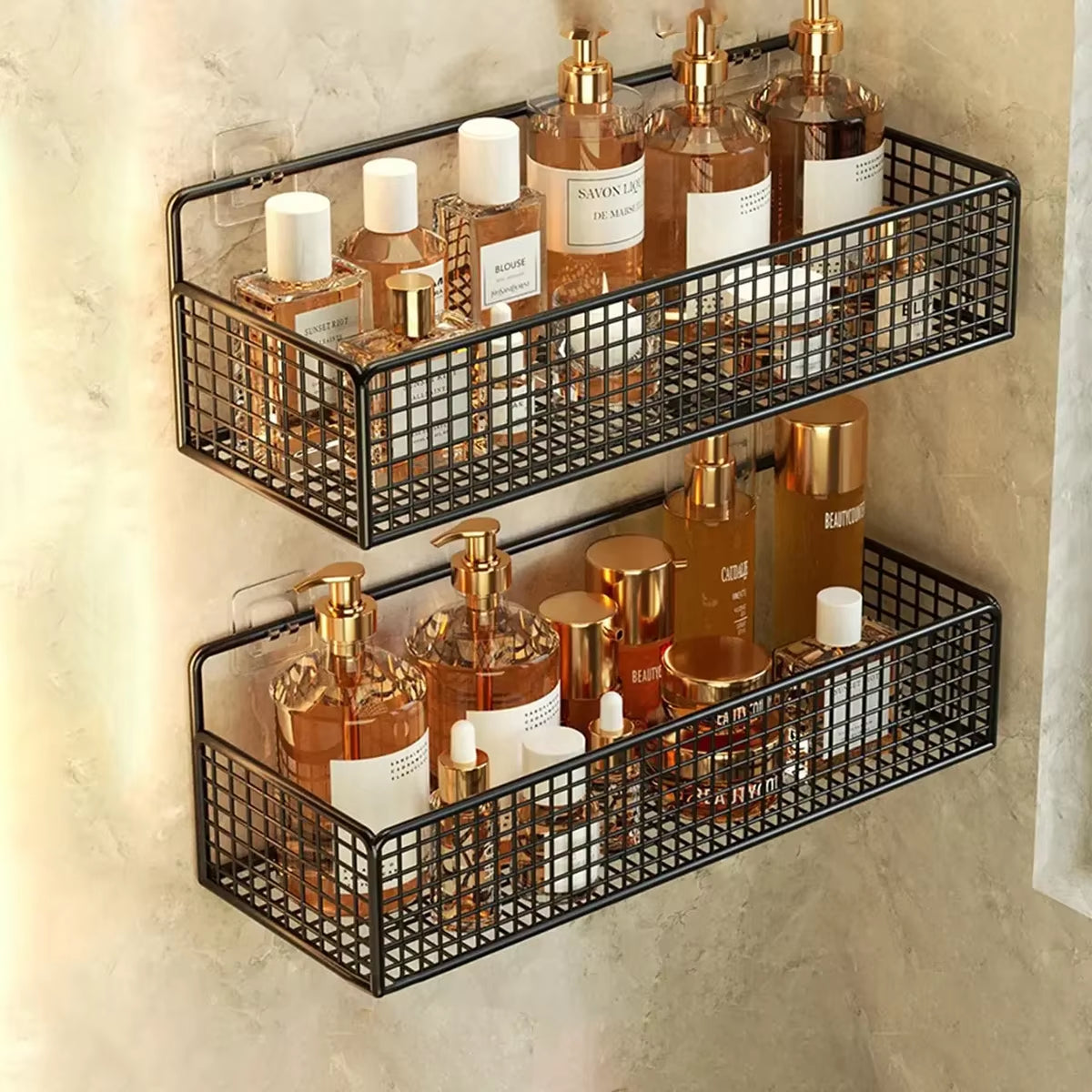 Bathroom Organiser Multifunctional Toiletries Organiser No-Punch Bathroom Shelf Bathroom Kitchen Wall Mount Storage Rack
