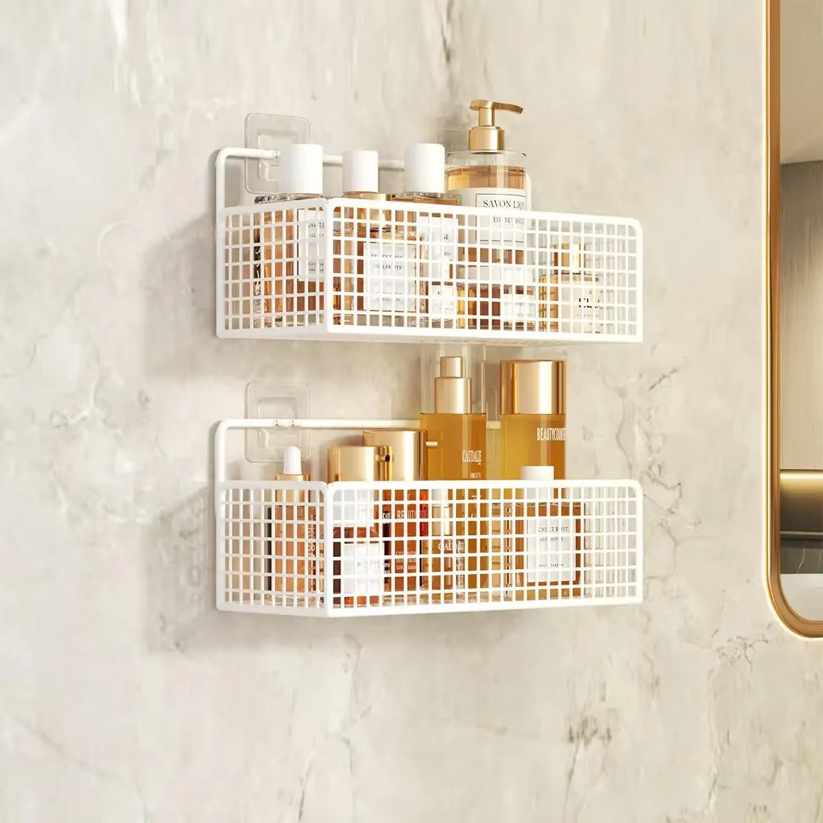 Bathroom Organiser Multifunctional Toiletries Organiser No-Punch Bathroom Shelf Bathroom Kitchen Wall Mount Storage Rack
