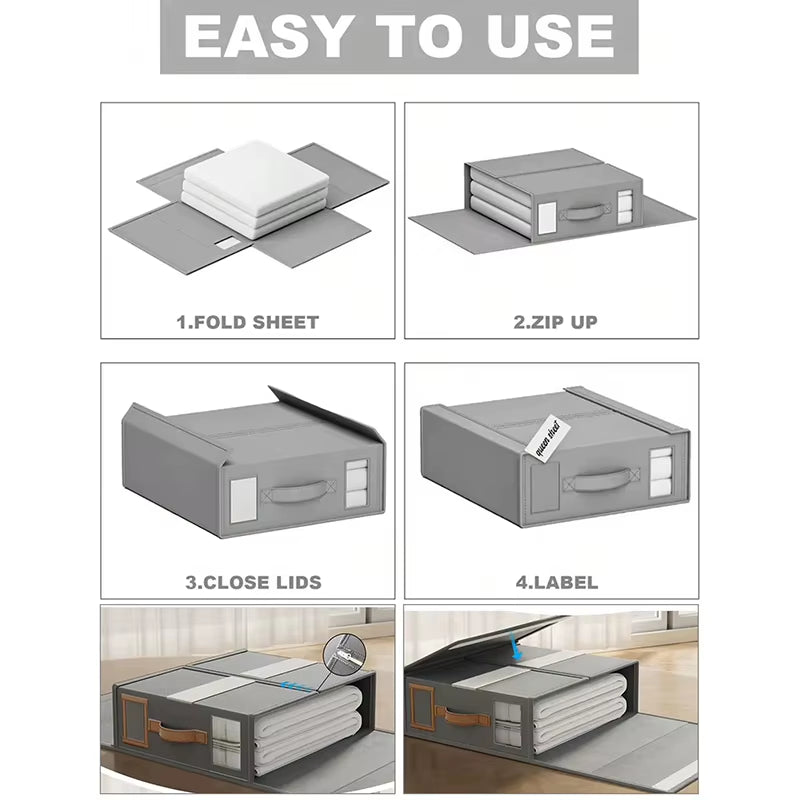 Large Capacity Foldable Bed Sheet & Comforter Organizer with Zip Closure - Perfect for Clothes Storage