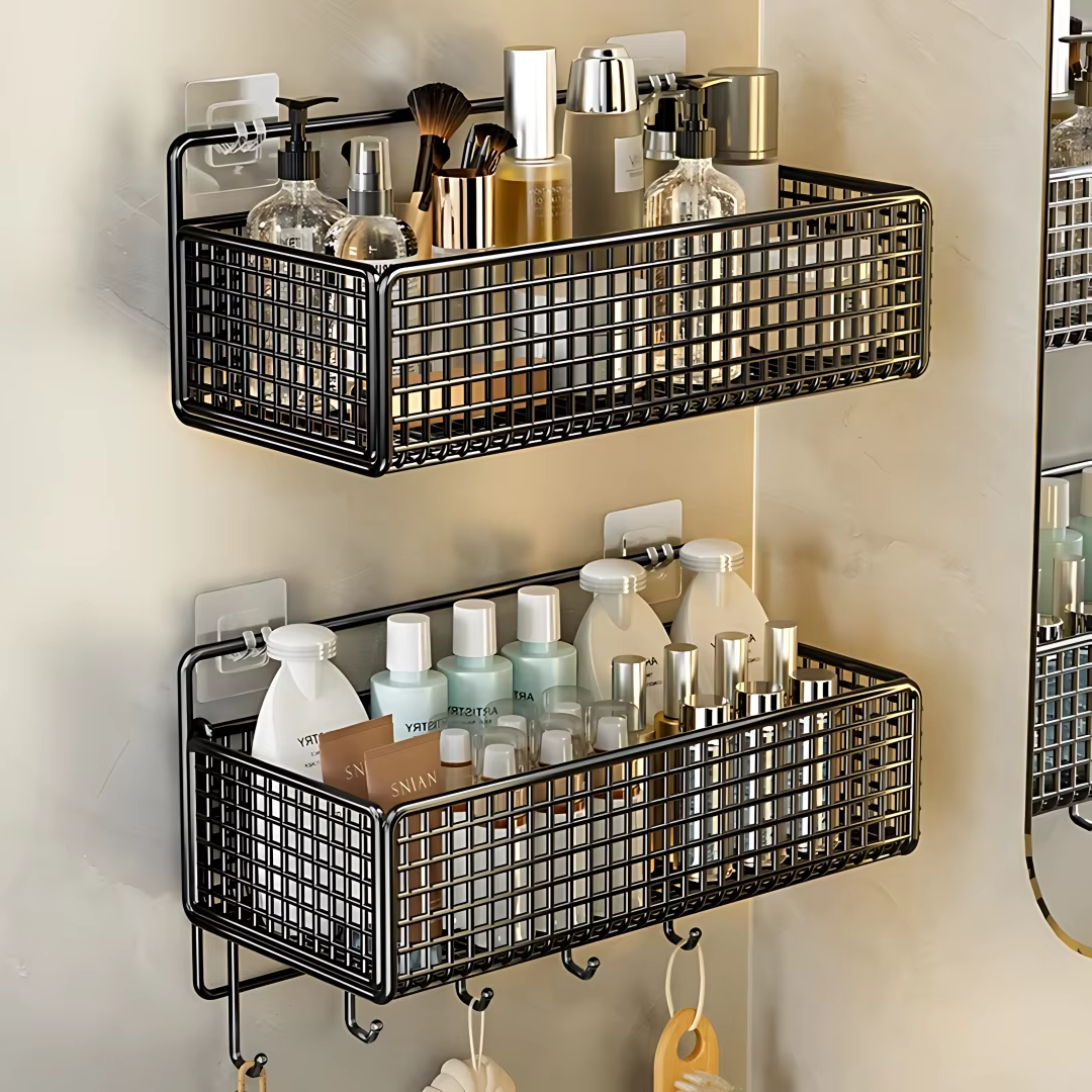 Bathroom Organiser Multifunctional Toiletries Organiser No-Punch Bathroom Shelf Bathroom Kitchen Wall Mount Storage Rack