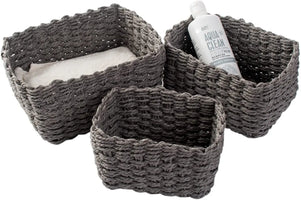 Set of 3 Baskets, Braided Storage Baskets, Storage Boxes for Accessories, Make-Up, Bathroom Organiser, Changing Table Organiser
