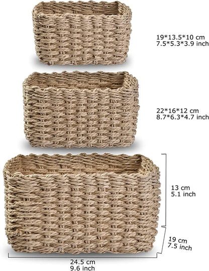Set of 3 Baskets, Braided Storage Baskets, Storage Boxes for Accessories, Make-Up, Bathroom Organiser, Changing Table Organiser