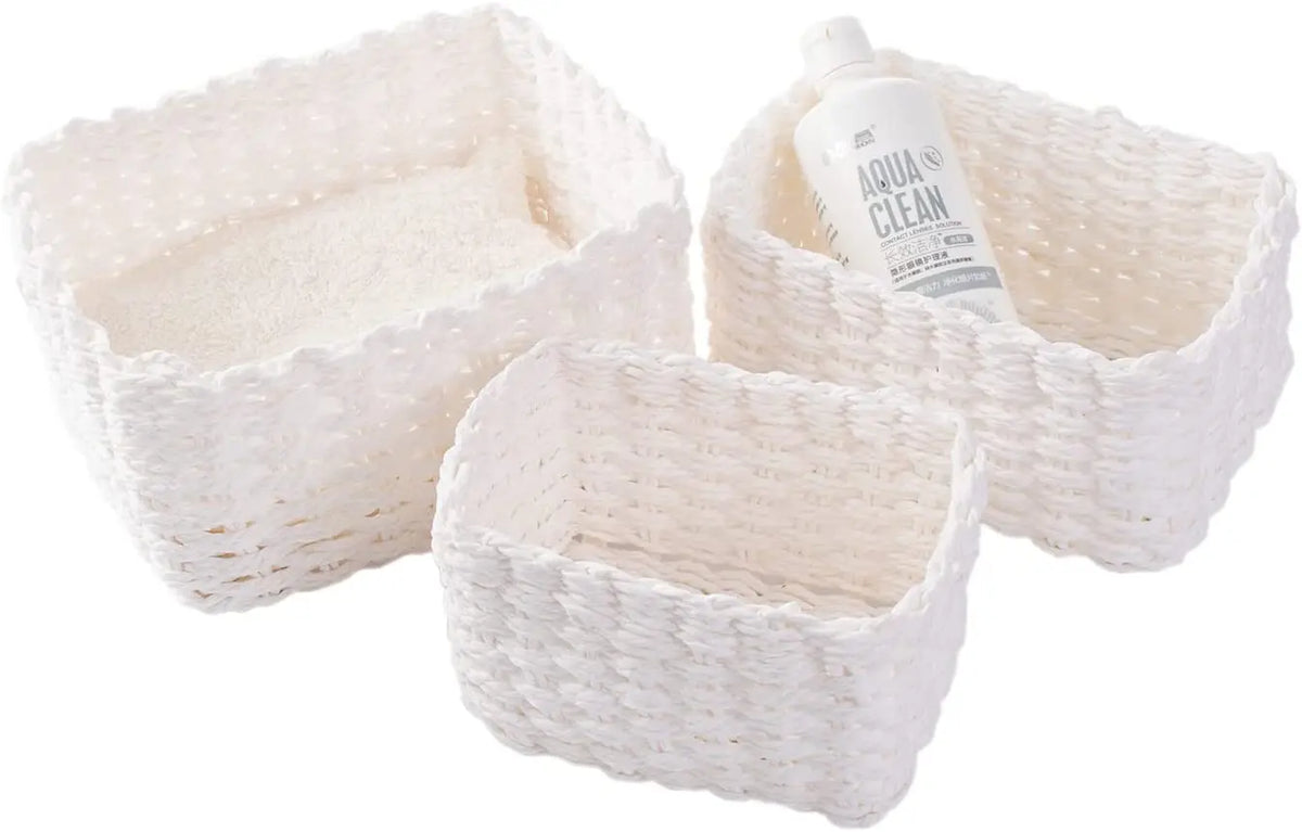 Set of 3 Baskets, Braided Storage Baskets, Storage Boxes for Accessories, Make-Up, Bathroom Organiser, Changing Table Organiser