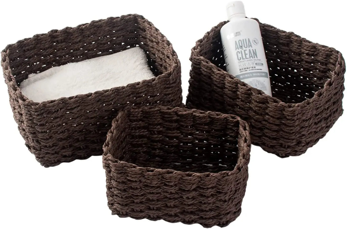 Set of 3 Baskets, Braided Storage Baskets, Storage Boxes for Accessories, Make-Up, Bathroom Organiser, Changing Table Organiser