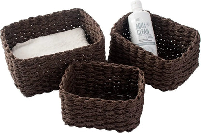 Set of 3 Baskets, Braided Storage Baskets, Storage Boxes for Accessories, Make-Up, Bathroom Organiser, Changing Table Organiser