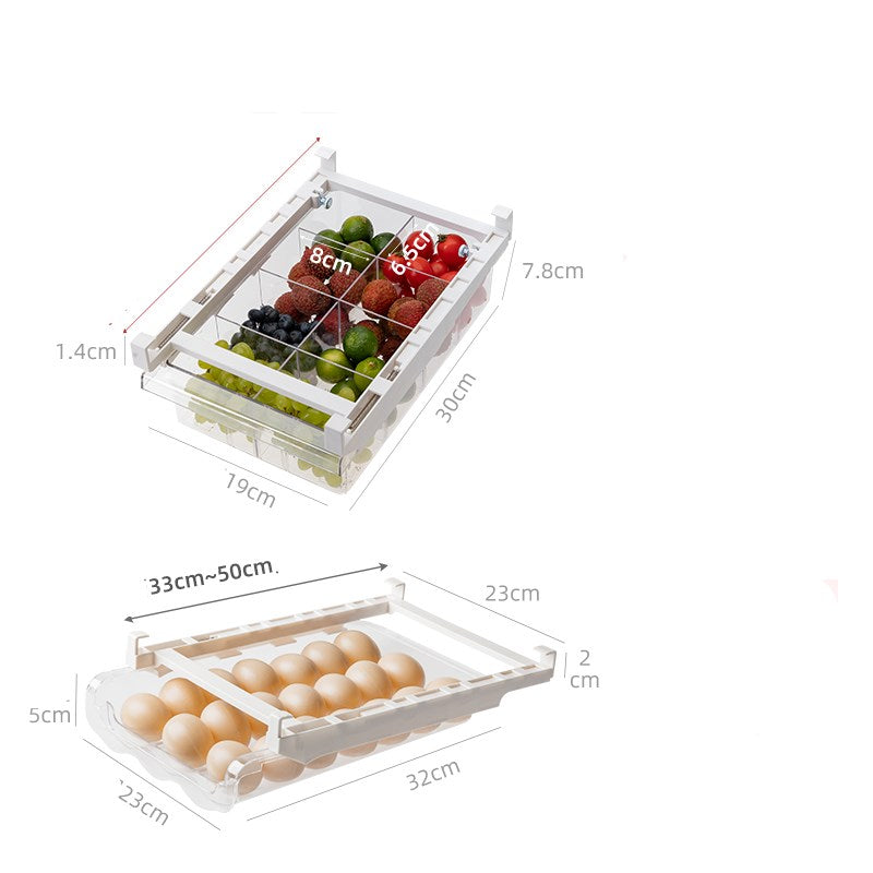 Kitchen Organizer Adjustable Kitchen Refrigerator Storage Rack Fridge Freezer Shelf Holder Pull-Out Drawer Organiser Space Saver