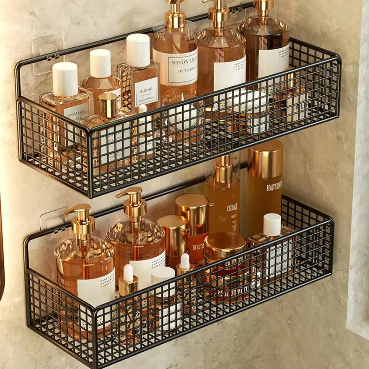 Bathroom Organiser Multifunctional Toiletries Organiser No-Punch Bathroom Shelf Bathroom Kitchen Wall Mount Storage Rack