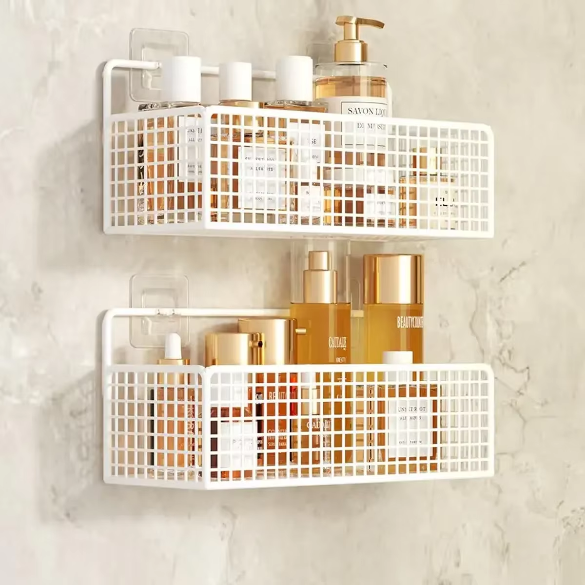 Bathroom Organiser Multifunctional Toiletries Organiser No-Punch Bathroom Shelf Bathroom Kitchen Wall Mount Storage Rack