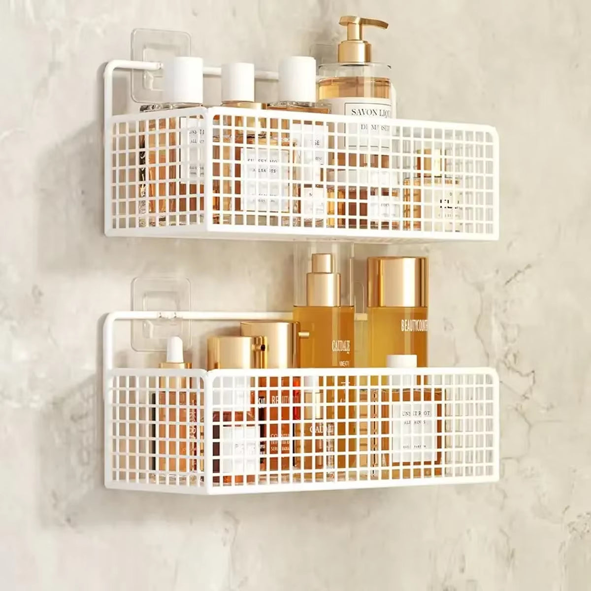 Bathroom Organiser Multifunctional Toiletries Organiser No-Punch Bathroom Shelf Bathroom Kitchen Wall Mount Storage Rack